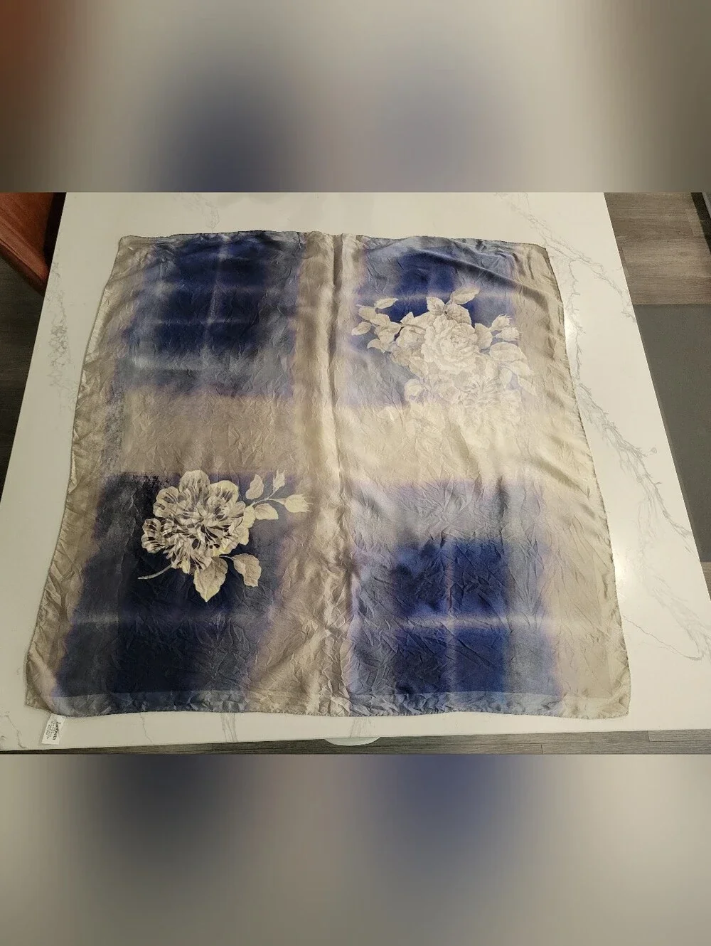 Larioseta Blue Floral Silk Scarf Made In Italy 32 × 32